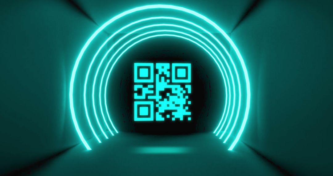 Digital QR Code with Green Neon Light Effects