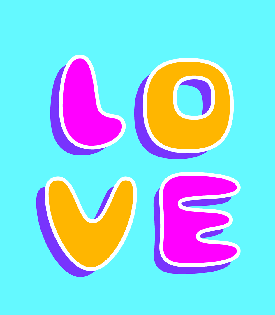Playful Bubble Letters Design Spelling Love on Transparent Background