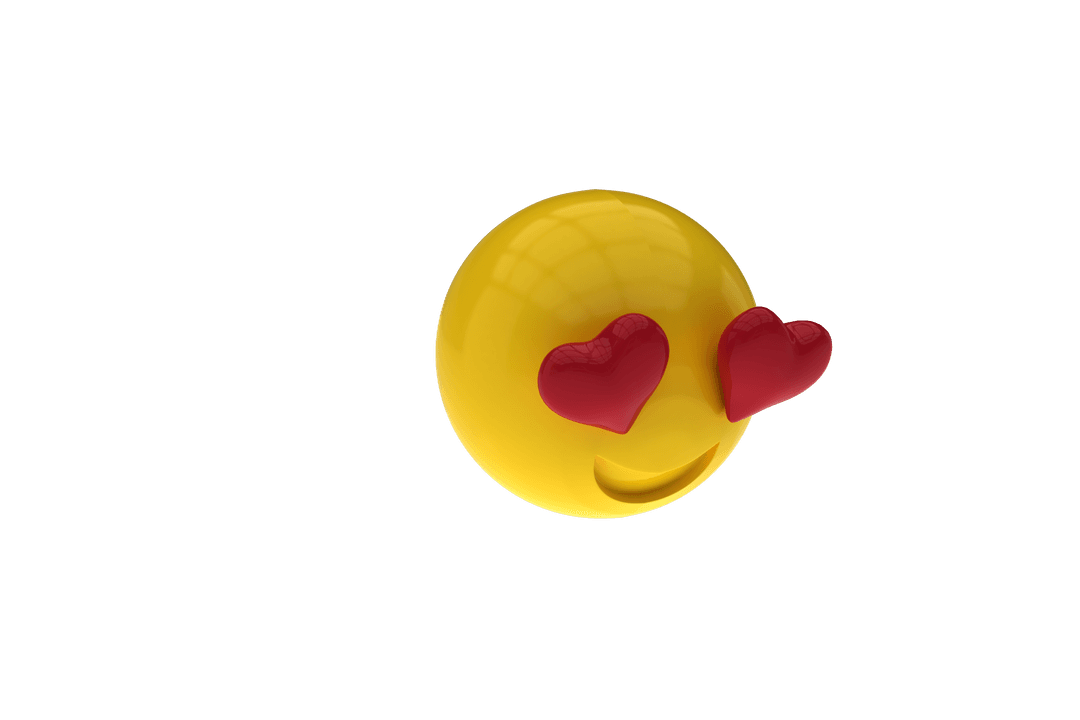 3D Transparent Smiley with Heart Eyes Reflects Love Emoji