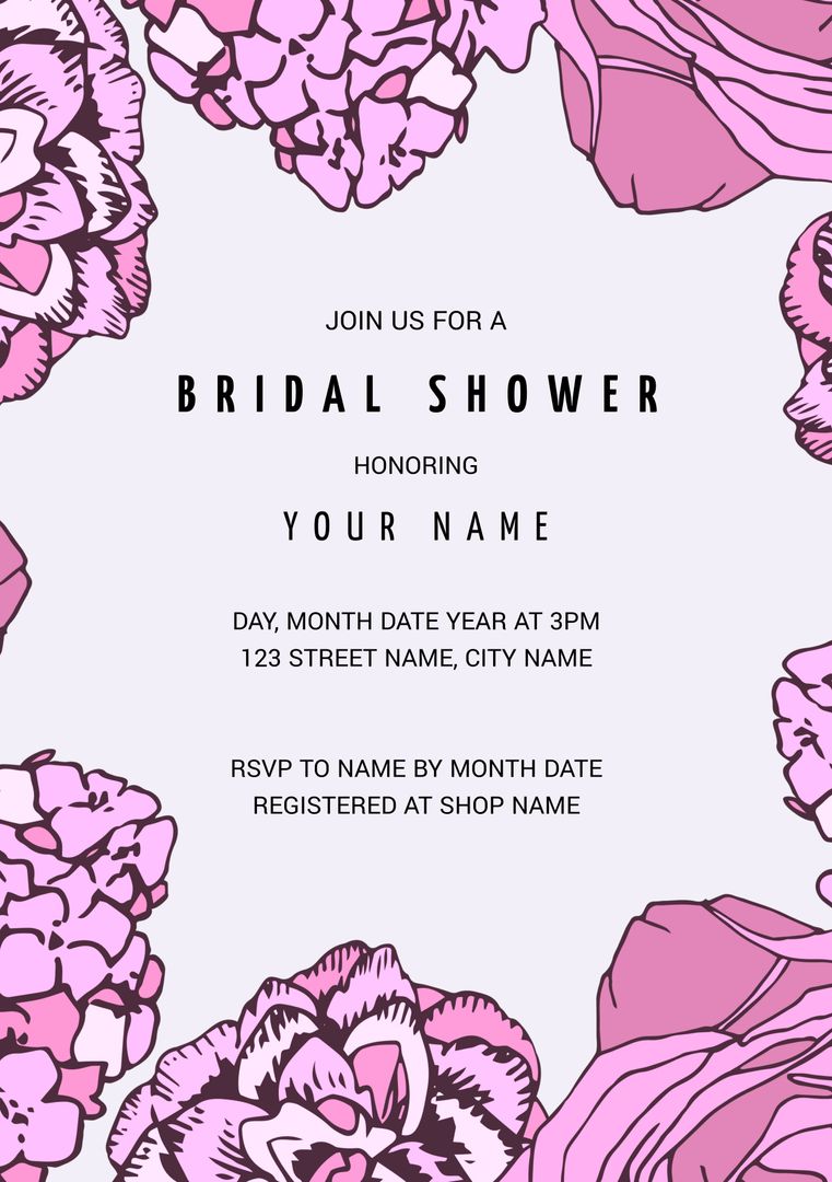 Elegant Bridal Shower Invitation with Pink Peonies for Spring Events - Download Free Stock Templates Pikwizard.com