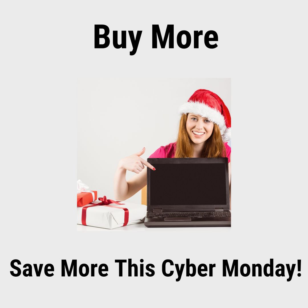Cyber Monday Sale Promotion with Excited Woman in Santa Hat