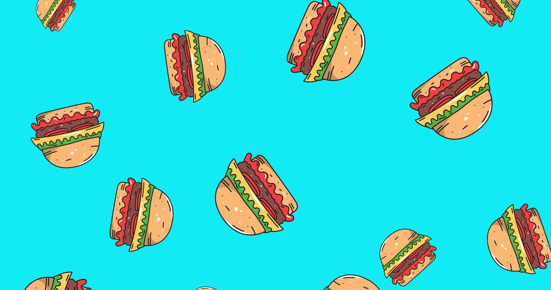 Colorful Cheeseburgers Pattern on Blue Background