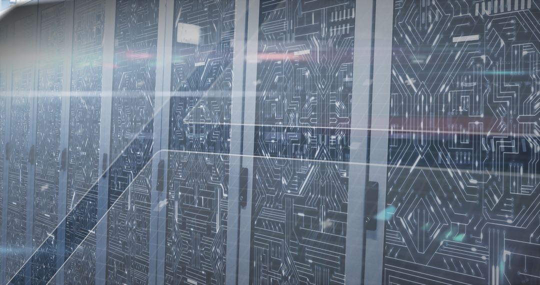 Digital Data Processing Concept with Mathematical Equations in Server Room