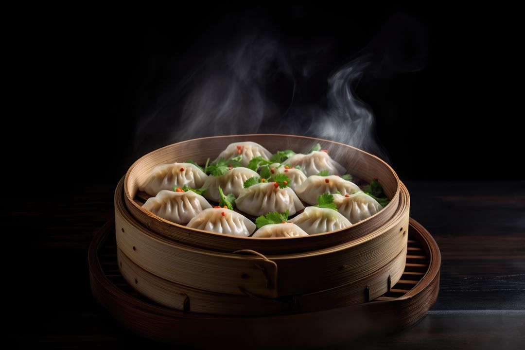 Close up of asian dumplings in bamboo steamer, created using generative ai technology - Free Images, Stock Photos and Pictures on Pikwizard.com