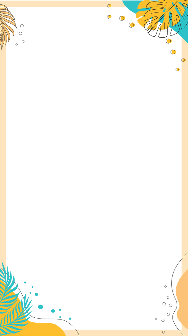 Transparent Botanical Frame with Peach Border and Leaf Motifs