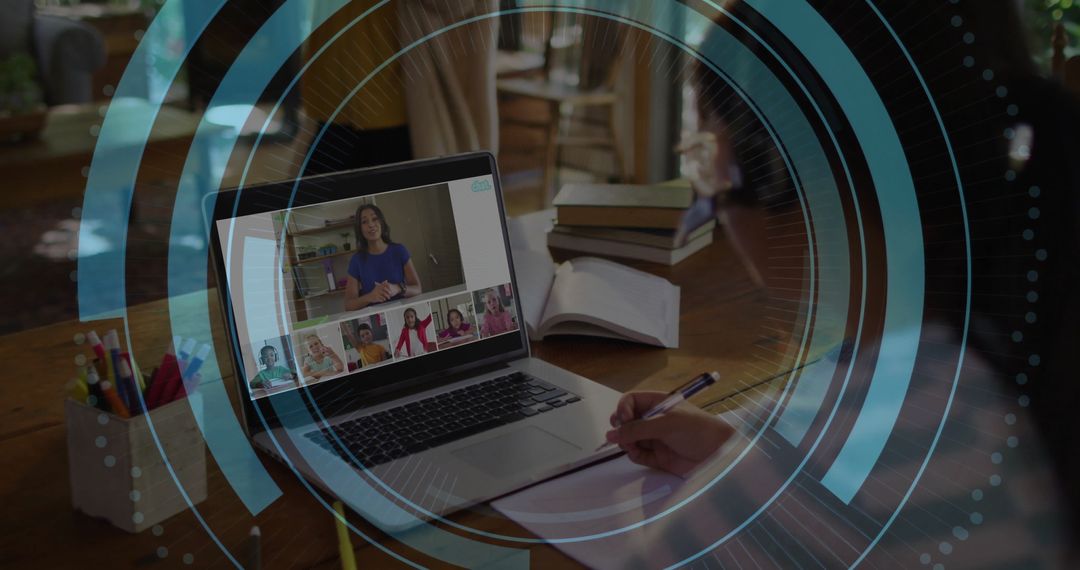 Student Engaged in Online Class with Focus on Learning