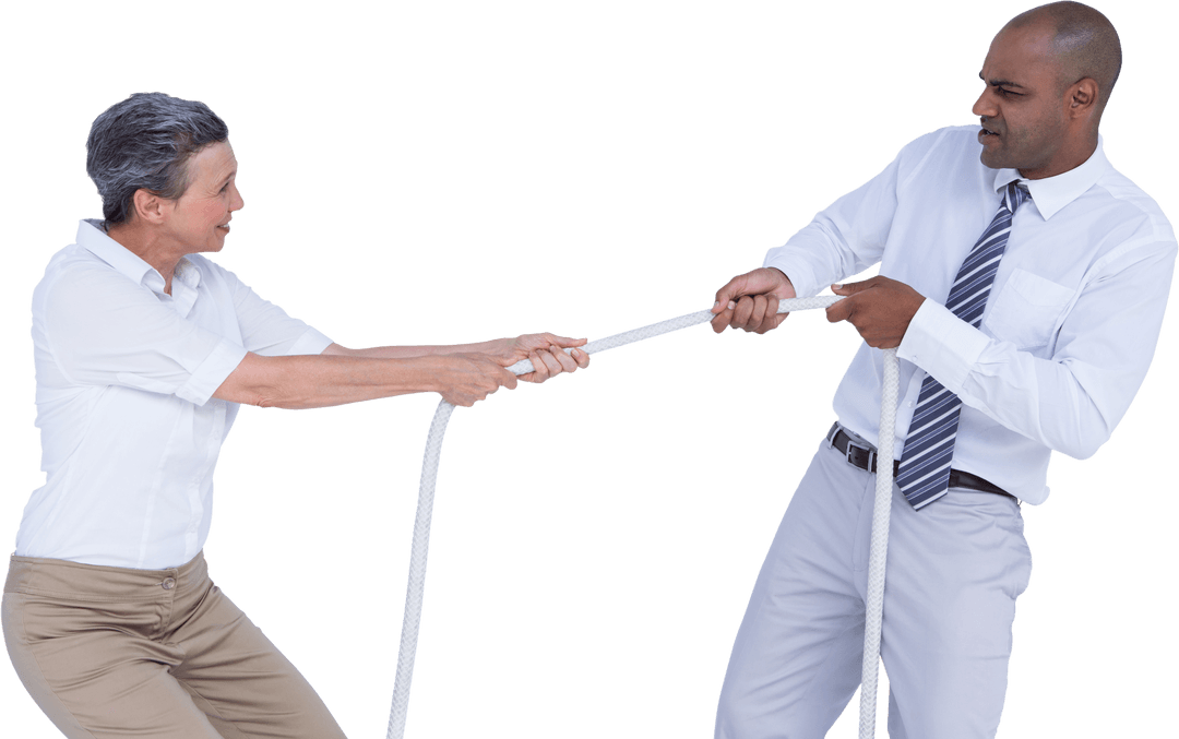 Business Professionals Engaged in Tug of War Competition Transparent Theme