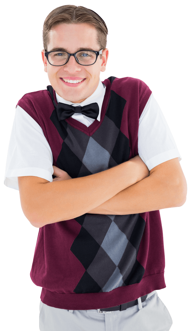 Transparent Smiling Geeky Hipster Crossing Arms