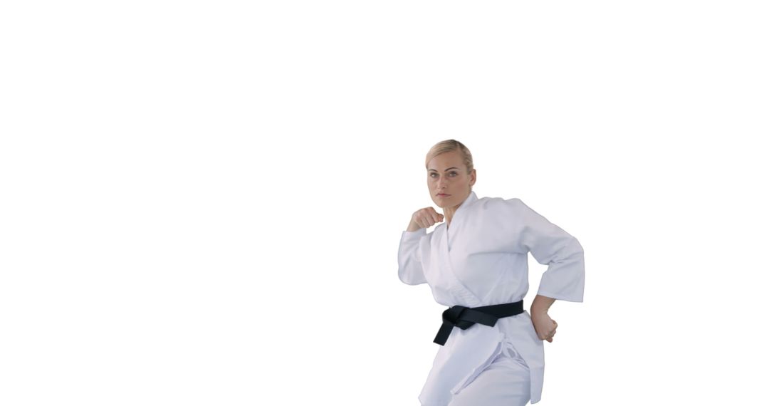 Female Martial Artist in Karate Gi Executing Defensive Stance - Free Images, Stock Photos and Pictures on Pikwizard.com