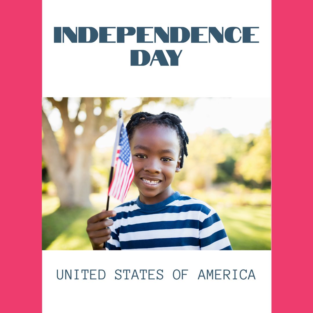 Happy African American Boy Celebrating USA Independence Day - Download Free Stock Templates Pikwizard.com