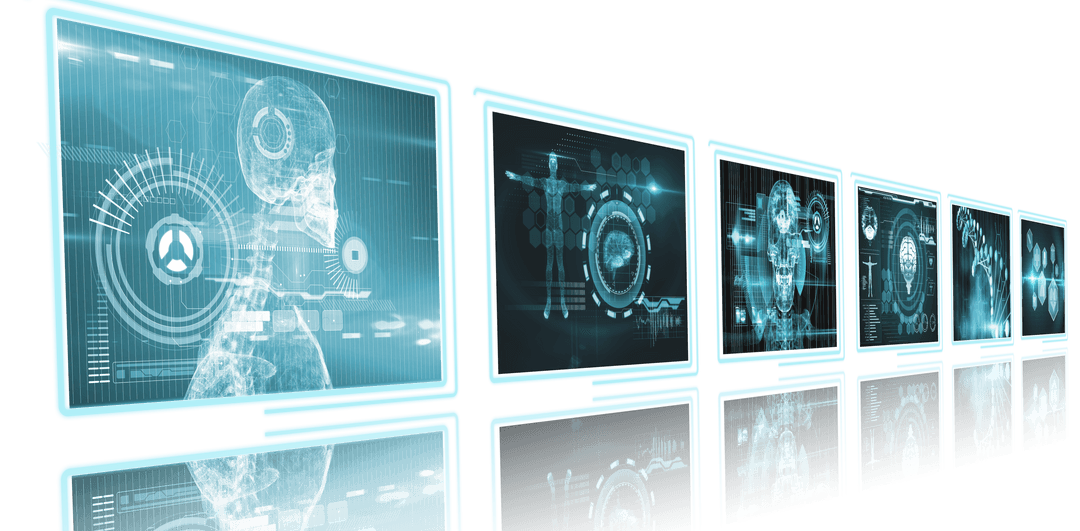 Futuristic Digital Interface Screens Projection on Transparent Background