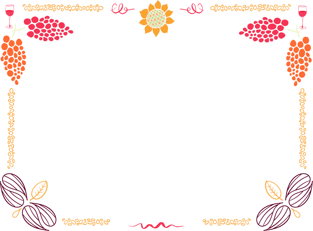 Colorful Floral and Fruit Border on Transparent Background