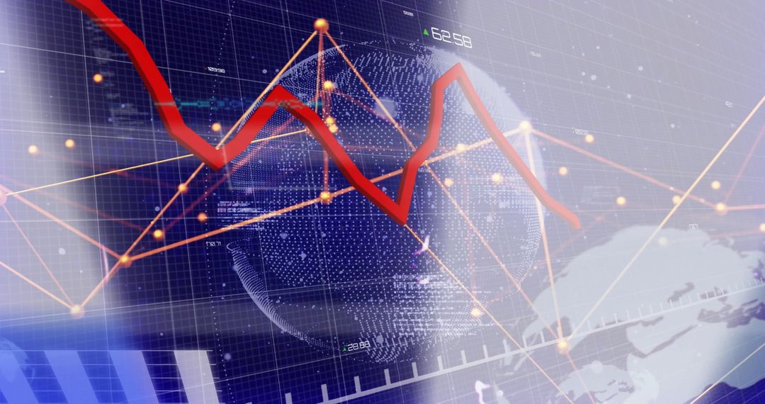 Digital Graph Showing Economic Recession on Globe Background