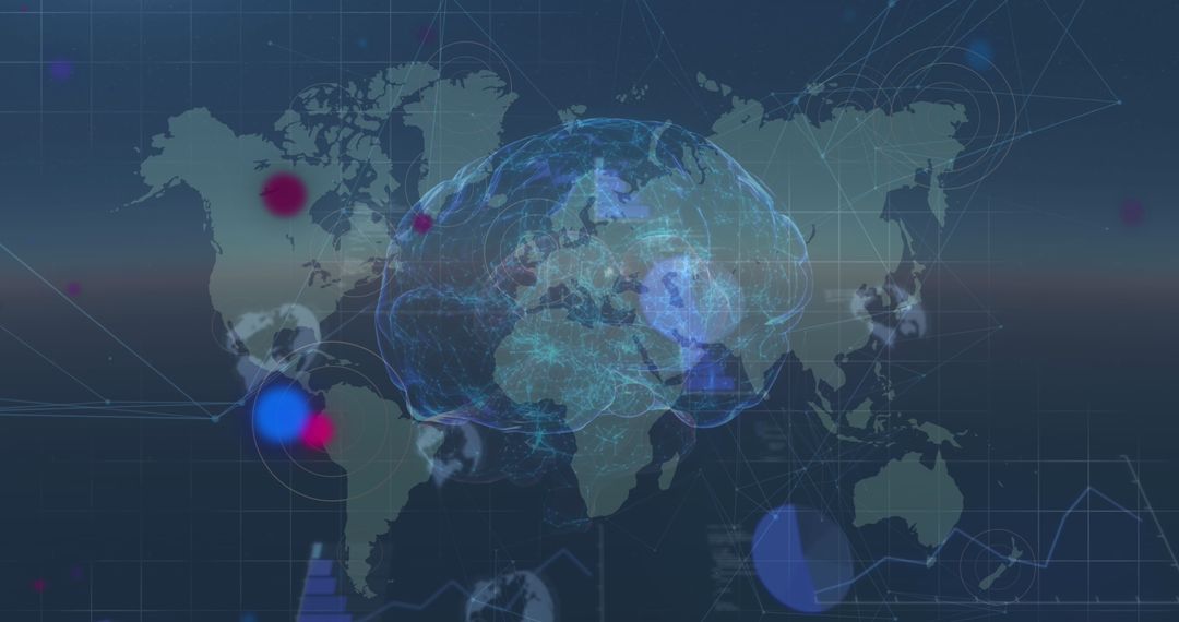 Digital Brain Overlaid on World Map Representing Global Network