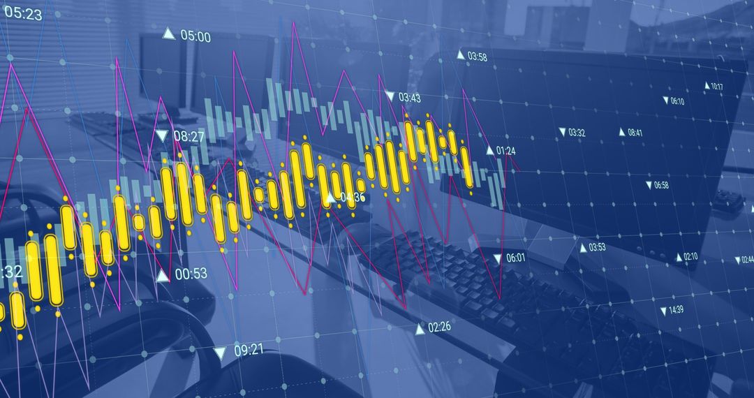 Financial Data Analysis Overlaid on Modern Office Desks