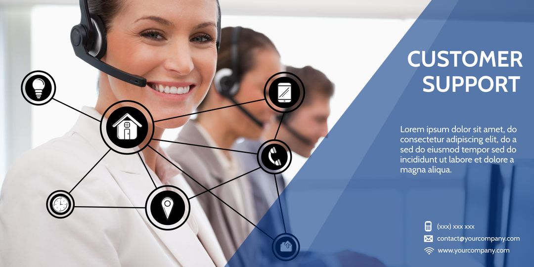 Professional Smiling Support Representatives With Headsets - Download Free Stock Templates Pikwizard.com