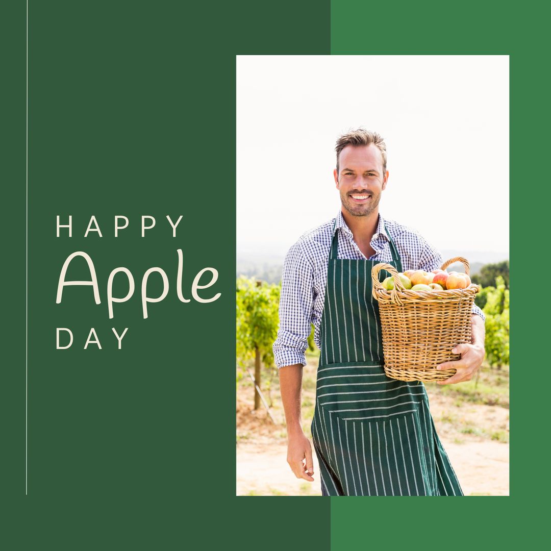 Happy Apple Day Celebration with Smiling Male Apple Farmer