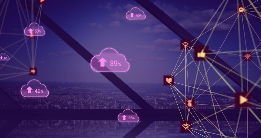 Digital Cloud Connectivity Over Modern Cityscape