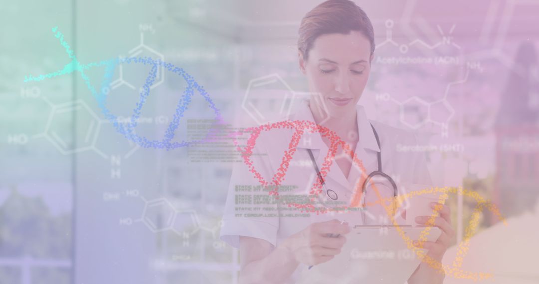 Female Doctor Analyzing DNA Data in Modern Laboratory