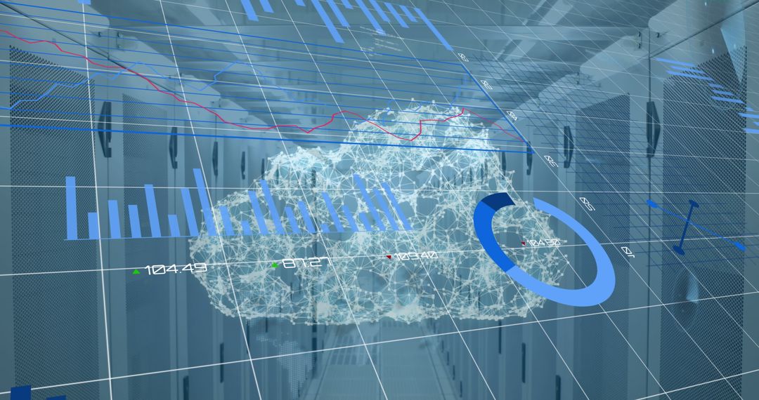 Digital Cloud Computing Visualization in Futuristic Server Room