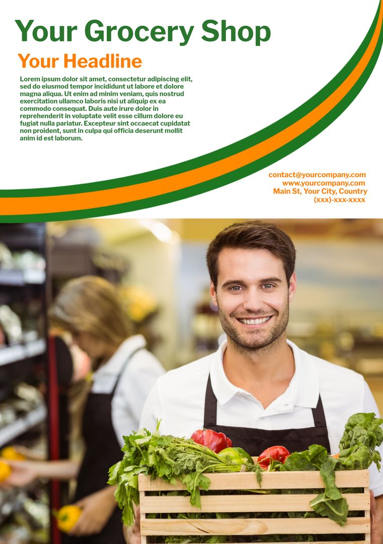 Friendly Grocer Holding Fresh Vegetables in Shop for Market Advertisements - Download Free Stock Templates Pikwizard.com