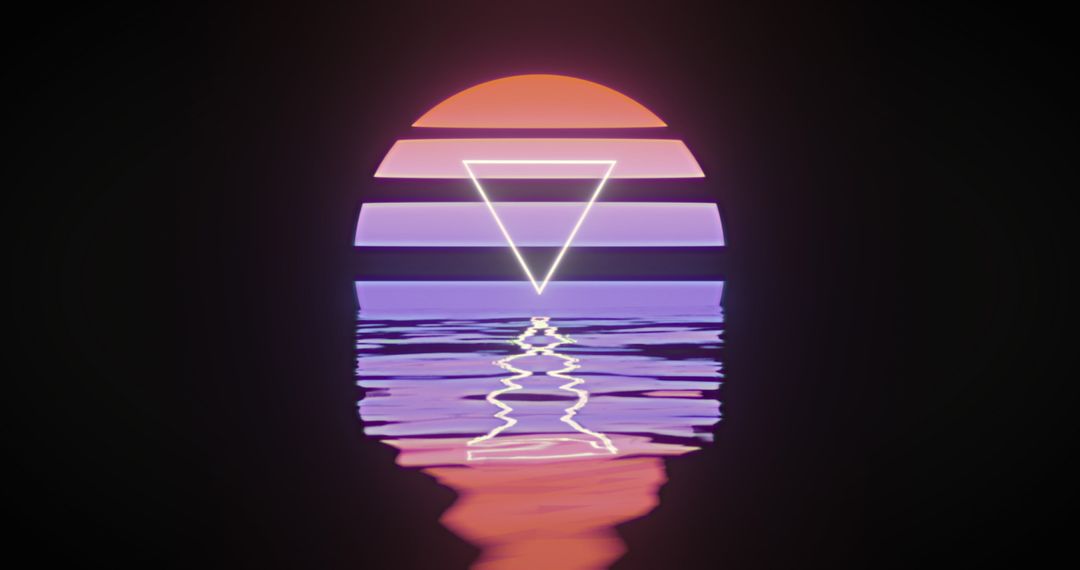 Retro Futuristic Glowing Triangle over Water Reflection
