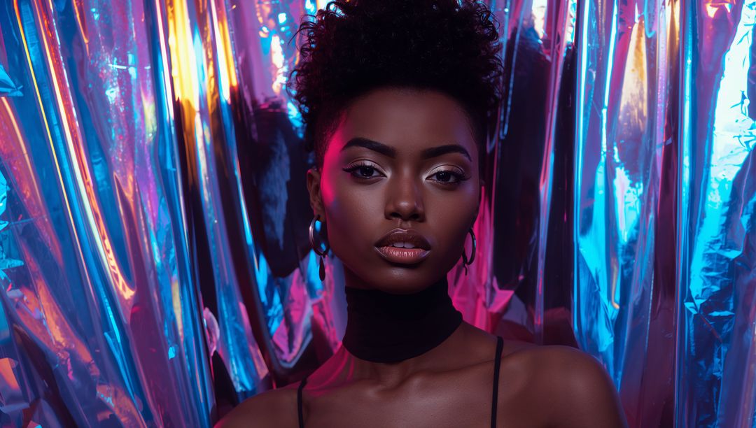 Glamorous Studio Portrait with Futuristic Metallic Lighting