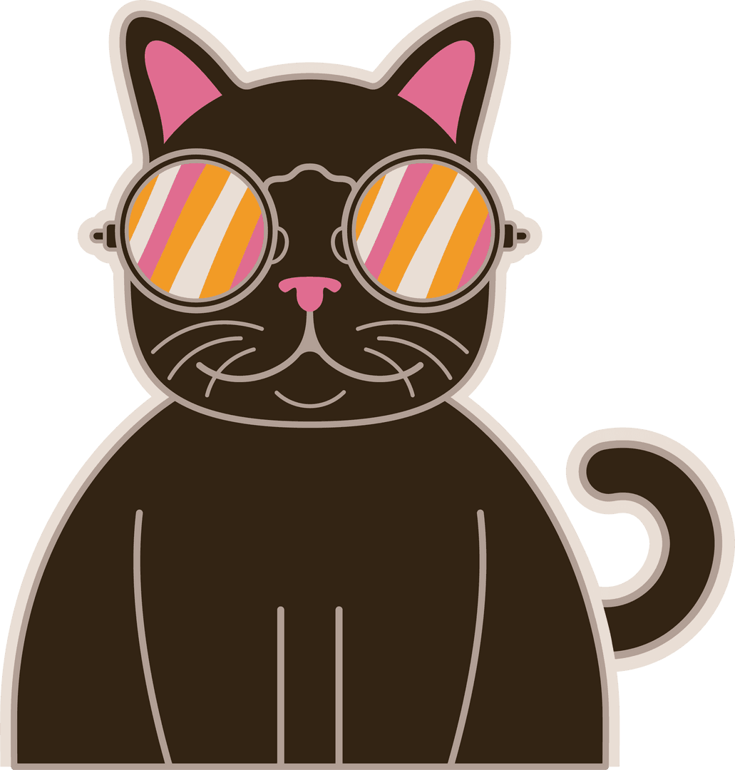 Hipster Cat Icon with Sunglasses Brown Cat on Transparent Background
