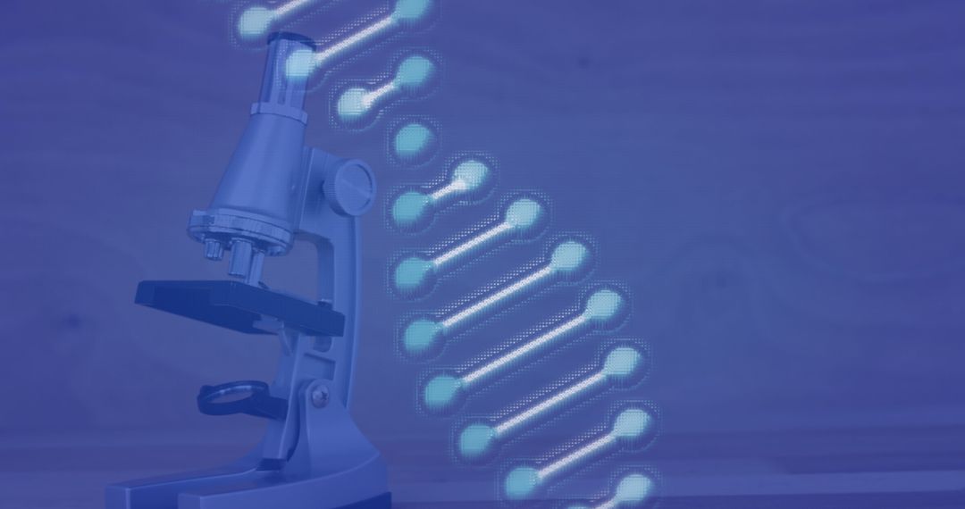 Microscope and Glowing DNA Strands Illustrating Genetic Research