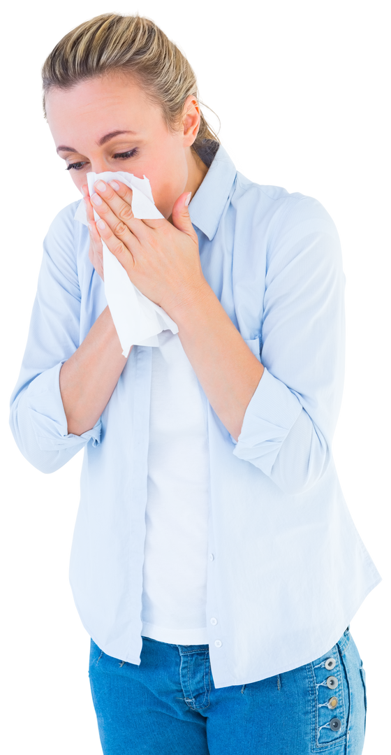 Transparent Image of Woman Sneezing in Handkerchief for Cold and Flu Concept - Download Free Stock Images Pikwizard.com