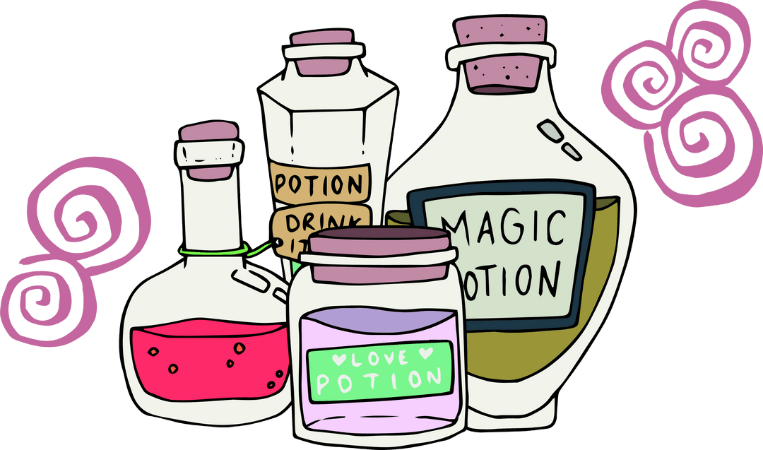 Colorful Transparent Jars with Magical Potions Illustration