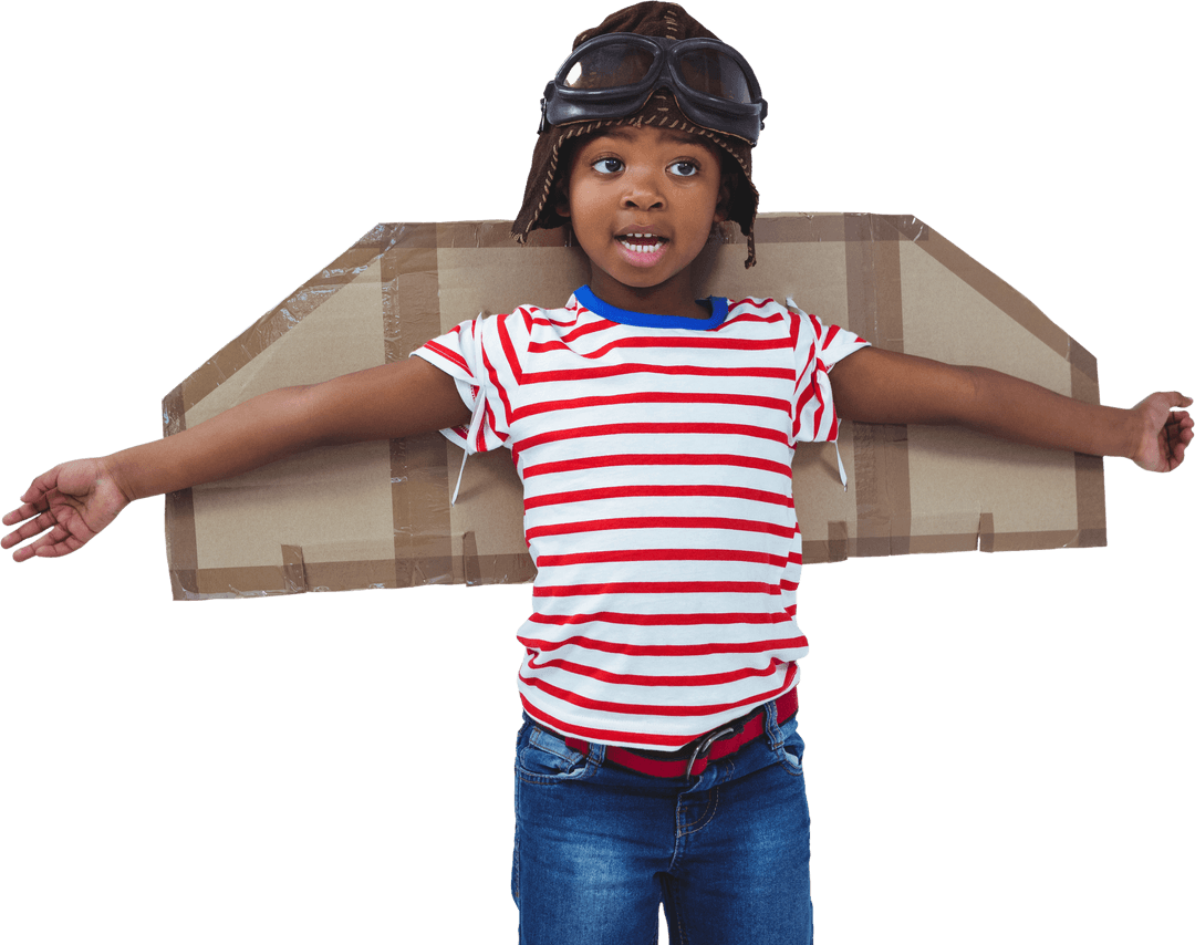 Transparent Background of Small Pilot with Cardboard Wings