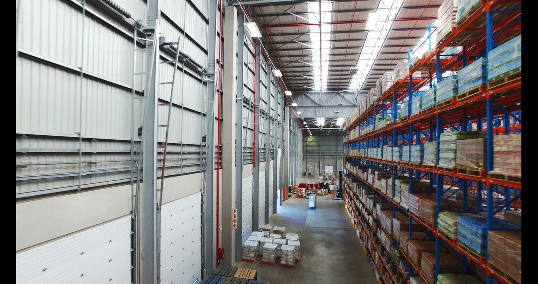 Interior of Large Industrial Warehouse with Stacked Shelves - Free Images, Stock Photos and Pictures on Pikwizard.com