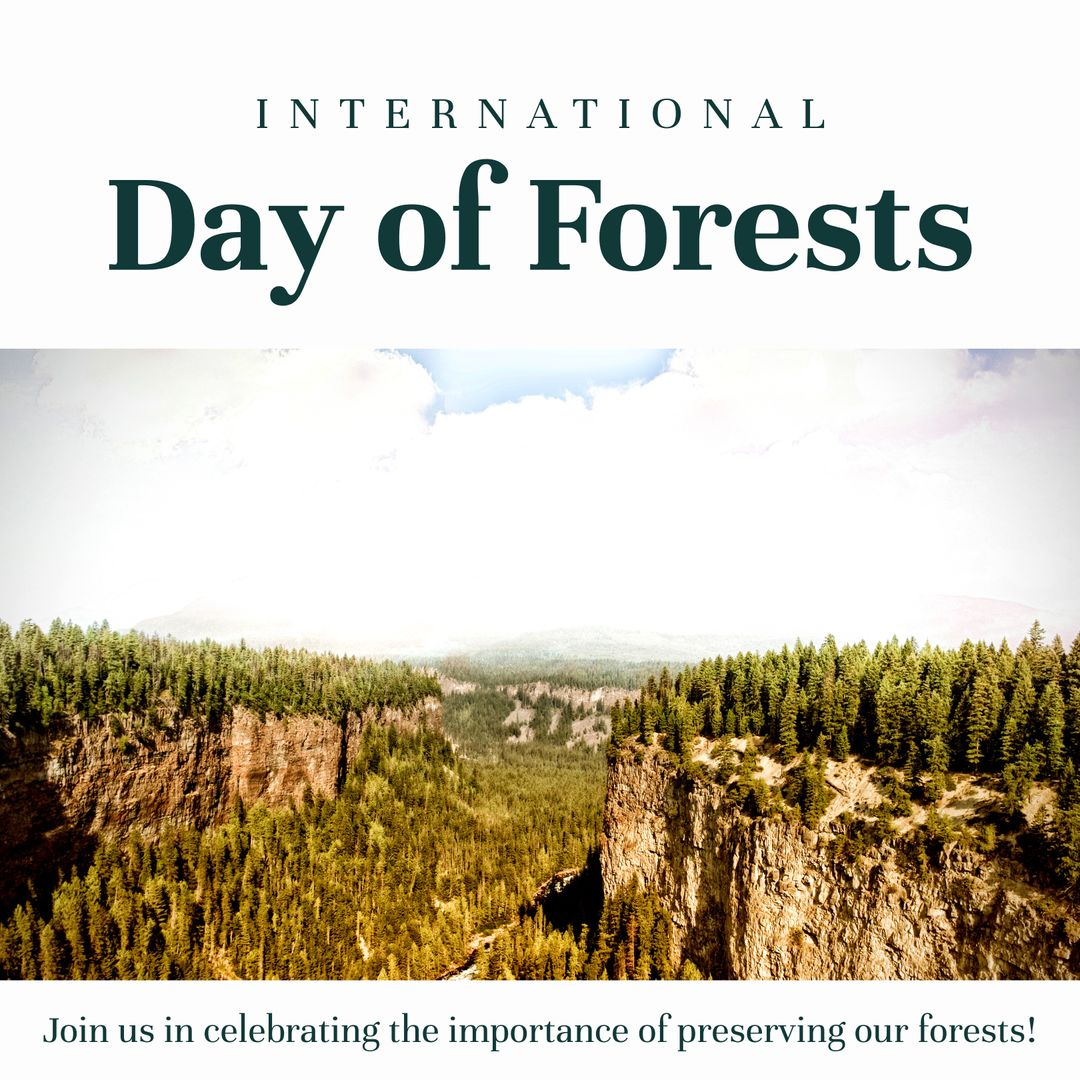 Composite of international day of forests text and scenic view of lush trees growing on landscape - Download Free Stock Templates Pikwizard.com