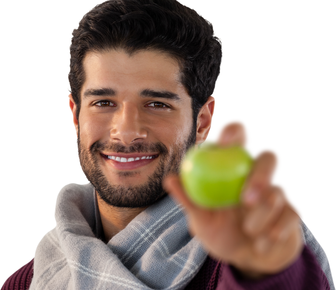 Transparent portrait man holding green apple smiling healthy lifestyle - Download Free Stock Images Pikwizard.com