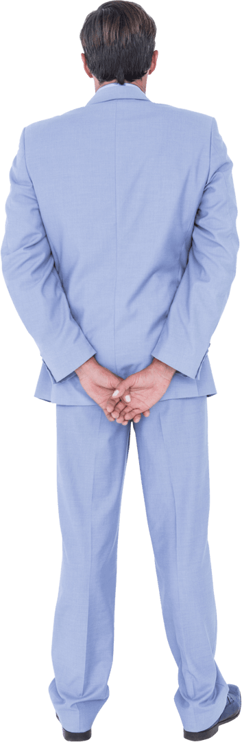 Transparent Rear View Businessman Standing Clasped Hands