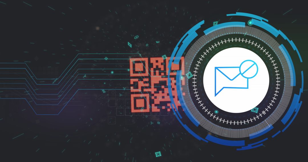 Futuristic Data Processing with QR Code and Envelope Icon