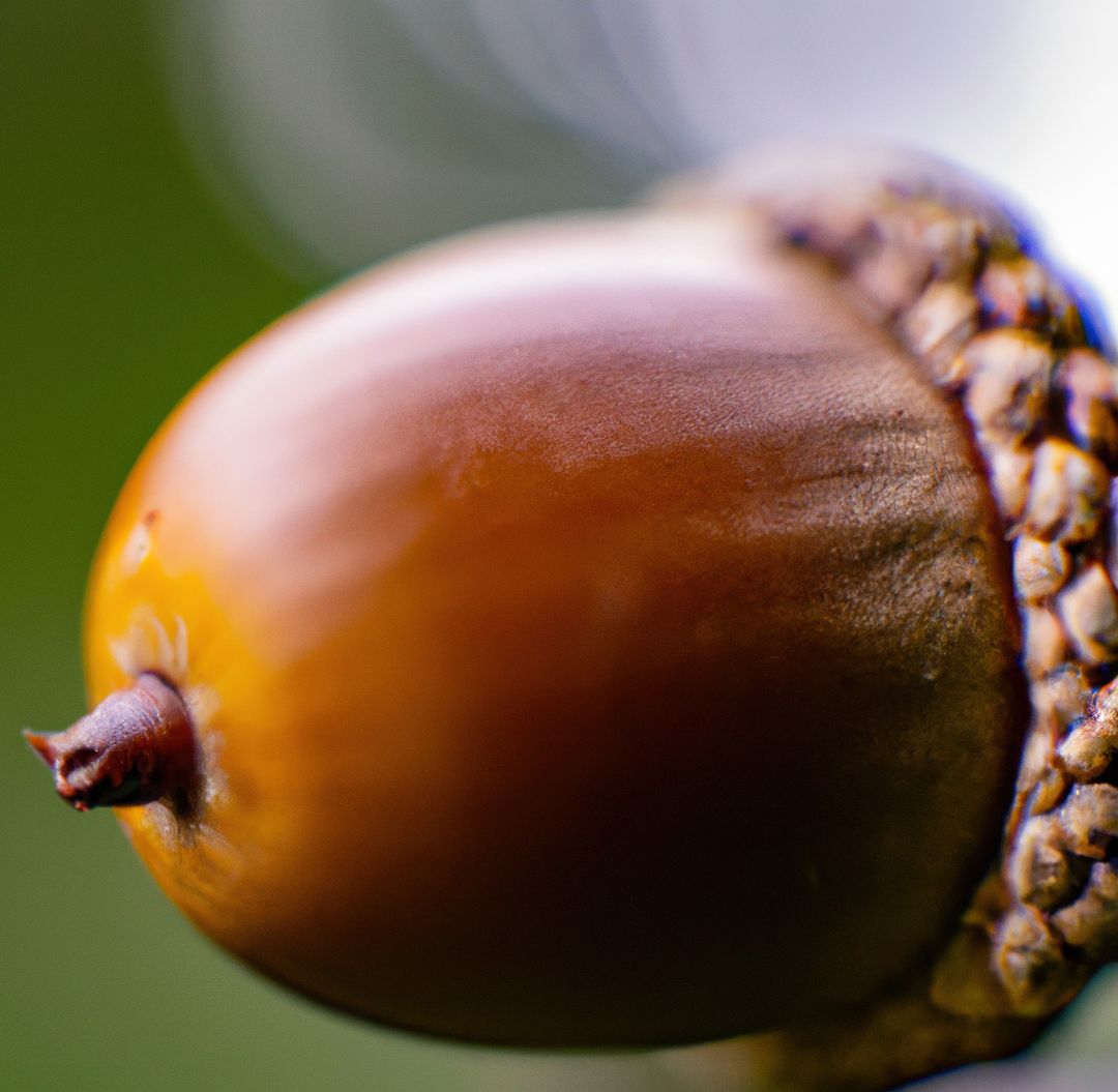 Close up of brown acorn laying on green backrgound - Free Images, Stock Photos and Pictures on Pikwizard.com