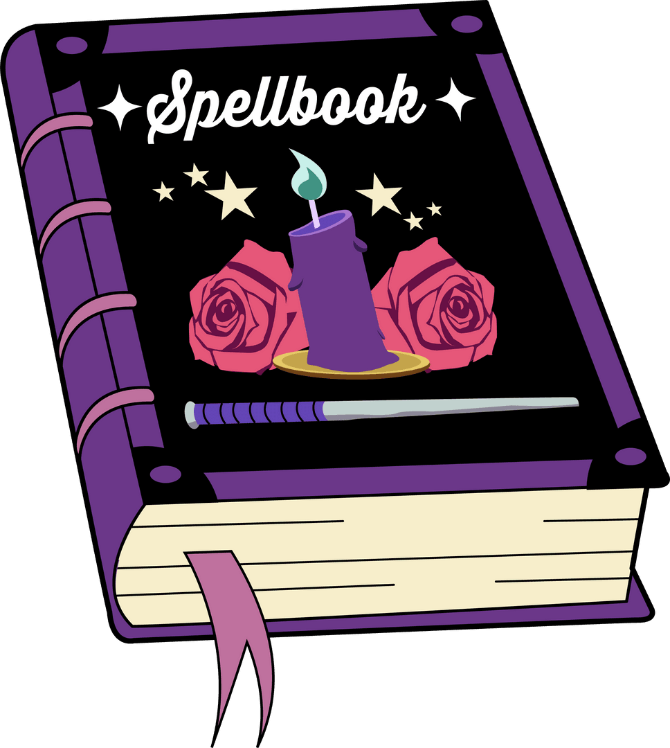 Enchanted Spellbook with Candle and Roses on Transparent Background