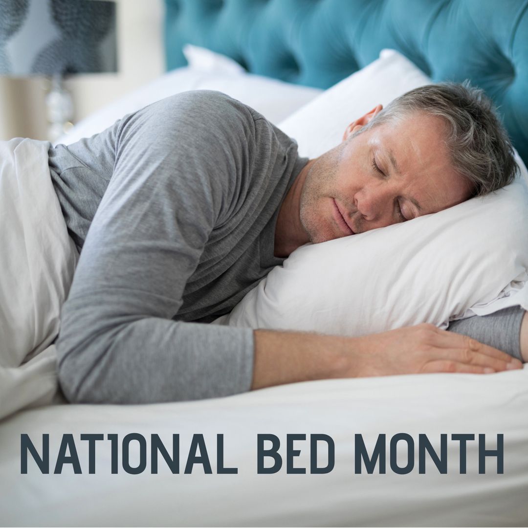 Man Sleeping Peacefully: National Bed Month Promotion