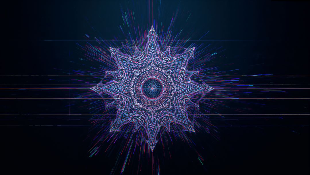 Futuristic Neon Starburst with Cyber Glitch Effects