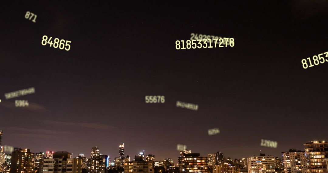 Falling Numbers Over Cityscape Highlighting Digital Connections