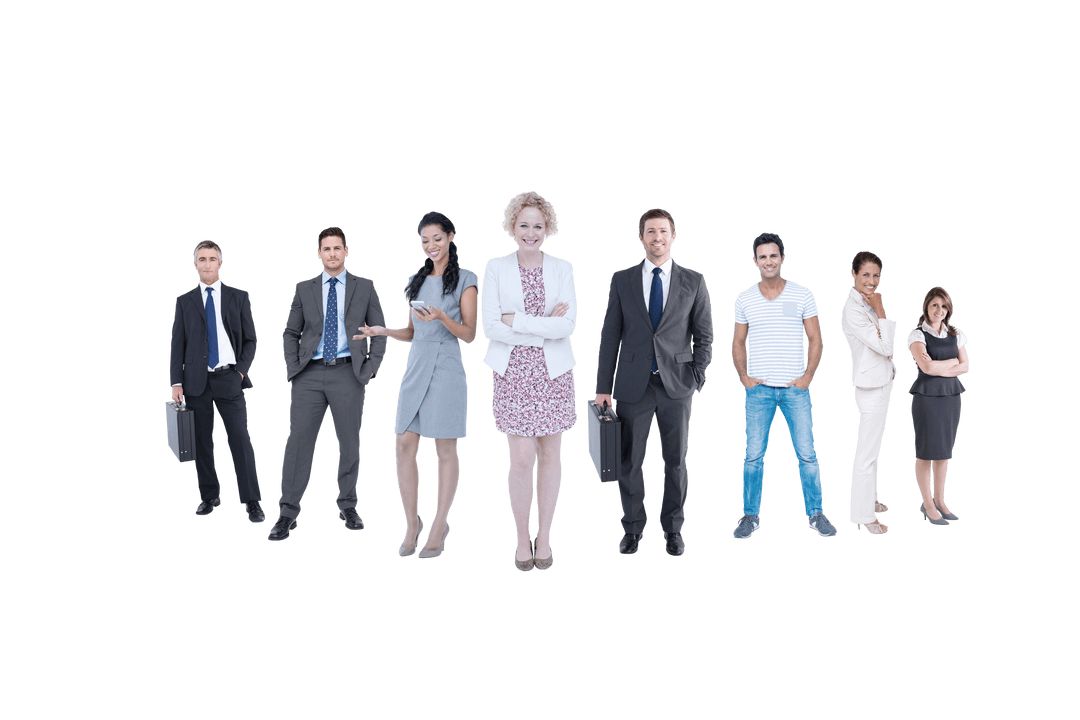 Diverse Business Team Standing Professionally on Transparent Background