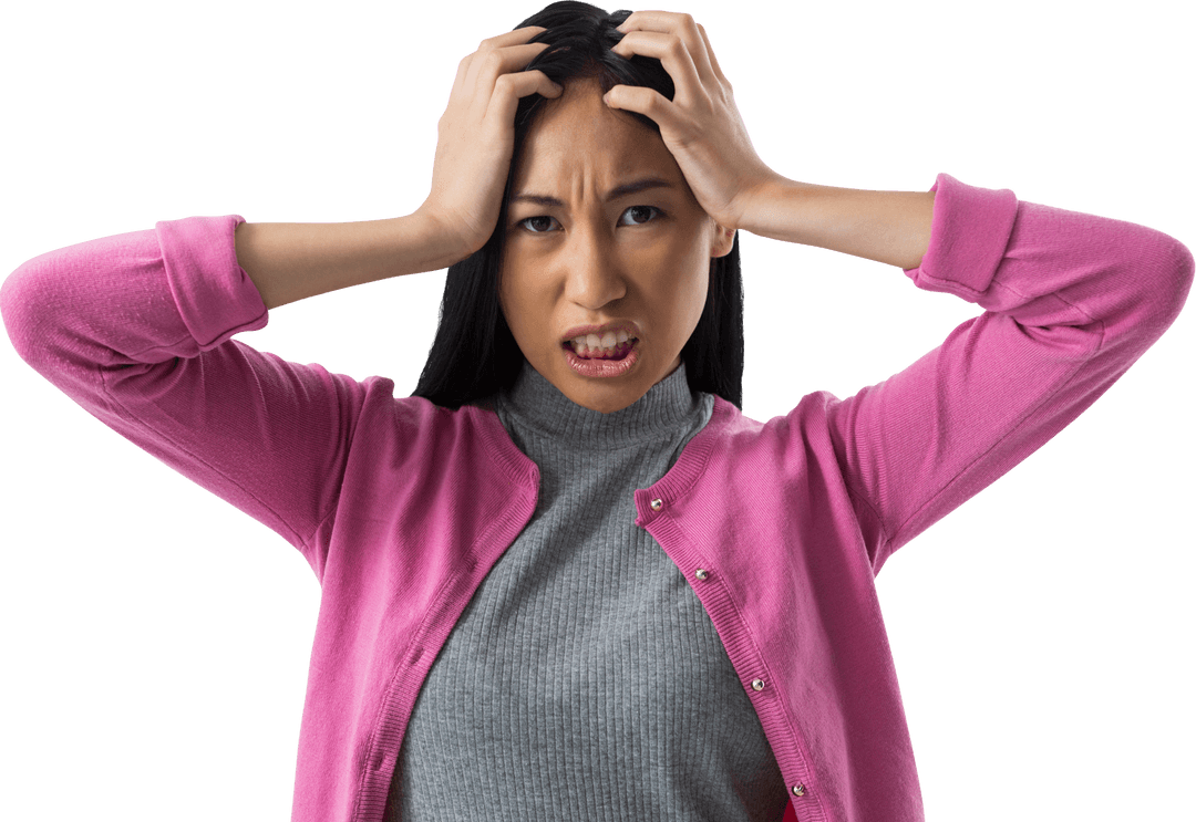 Stressed Woman Grabbing Head Expressions on Transparent Background