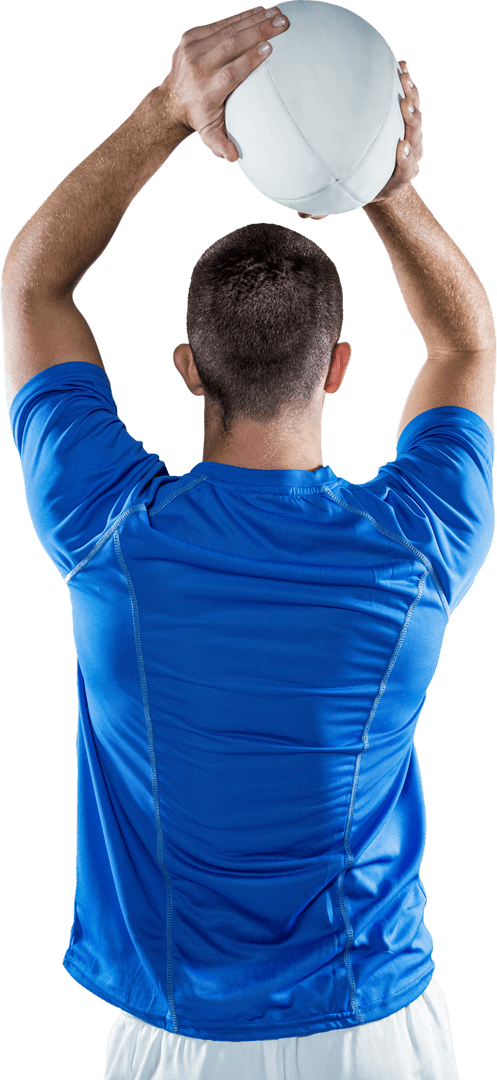 Transparent Rear View of Rugby Player Throwing Ball