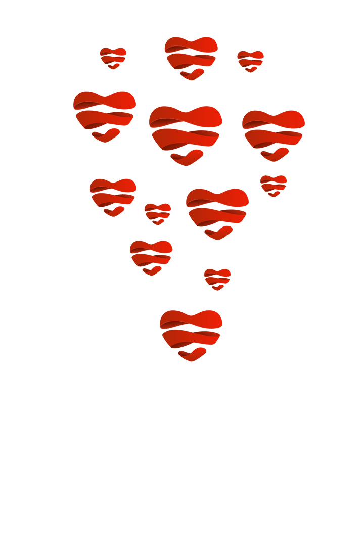Floating 3D Red Hearts Set on Transparent Background