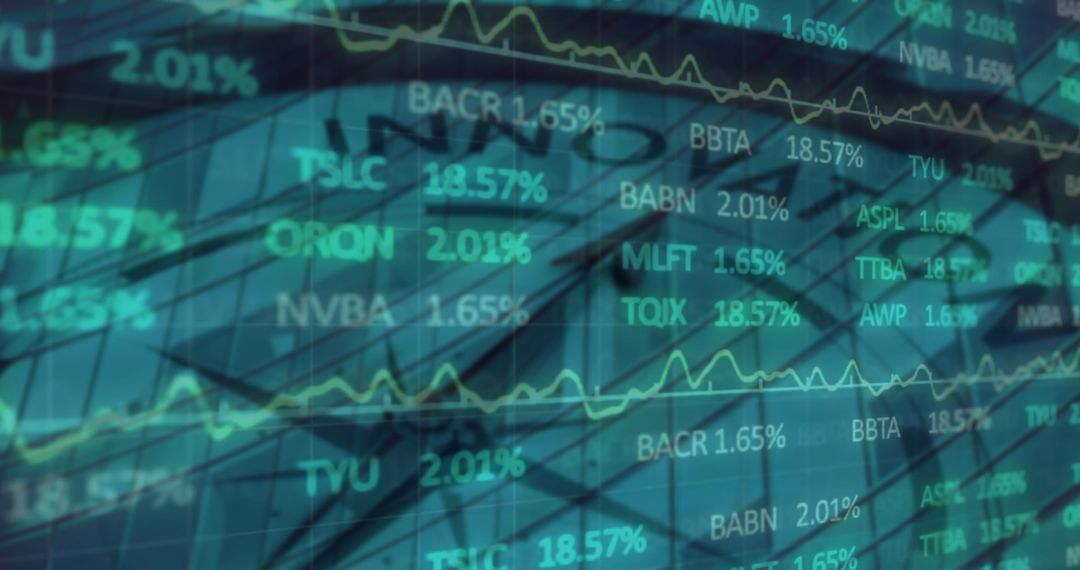 Financial Data Projections with Clock Overlay Reflects Global Business Dynamics