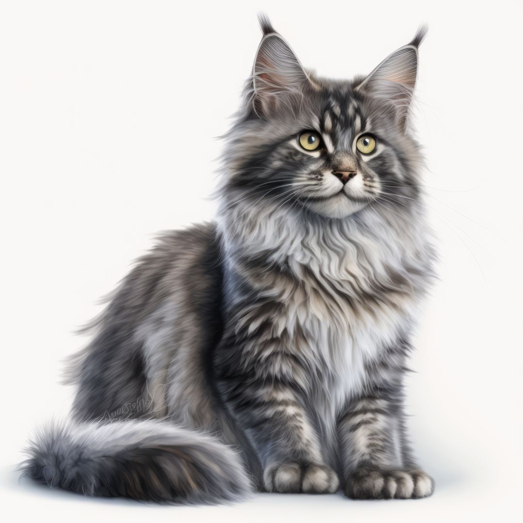 Majestic Gray Maine Coon Cat Sitting Against White Background - Free Images, Stock Photos and Pictures on Pikwizard.com