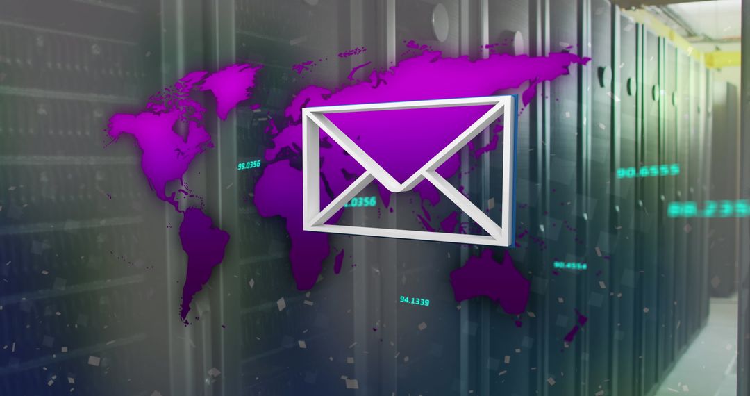 Global Email Network Over Digital Server Background