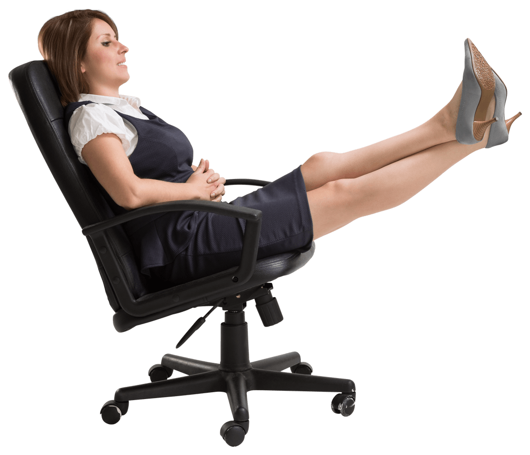 Transparent Businesswoman Relaxing on Swivel Chair Side View
